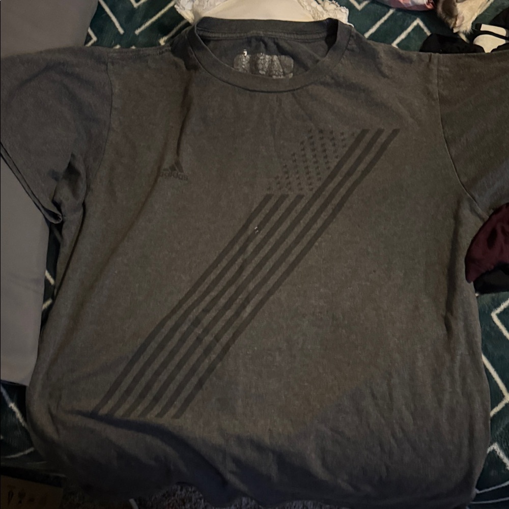 Adidas Dark Gray Men's T-Shirt with Flag Graphic